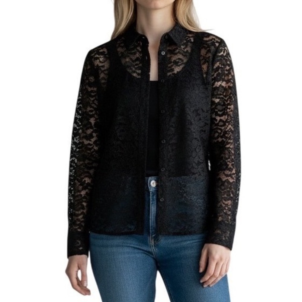 Vintage Parisian Signature Petite Lace Button Up Blouse